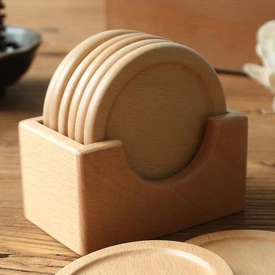 1/6 Stück Walnuss Holz Untersetzer Set Dekorative Runde Tischmatte Hitzebeständiges Pad Japanische Getränkeuntersetzer Heimdekor