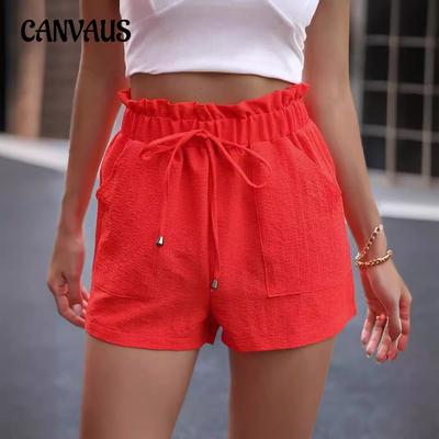 Pantalones cortos de verano para mujer, cintura alta, bolsillos oblicuos, pantalones cortos casuales
