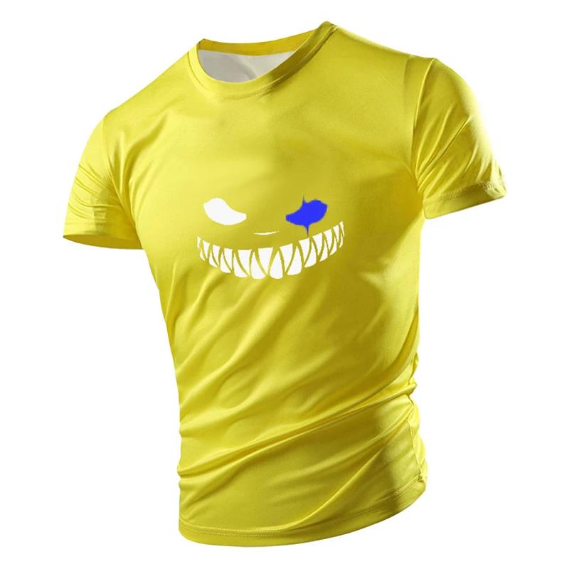 Summer Fashion Men's T-Shirts Quick-Drying Tees Shirt Smiling Face Printed Clothing For Men Boy Breathable Comfort Sport Running
