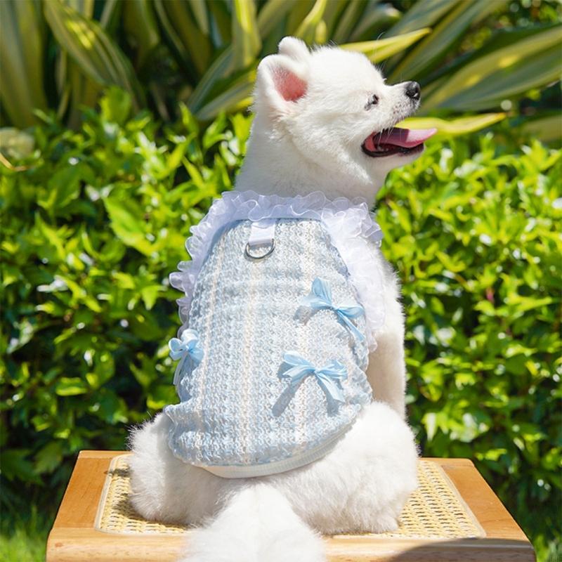 Elegant Laces Pet Vest Breathable Polyester Dog Clothes Hollows Out Pet Dress for Daily Wears and Special Occasions B03E