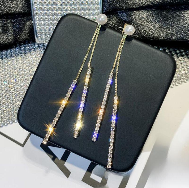 925 Silber Lange Quasten Perlenohrringe - Elegantes Diamant Slim Design für Runde Gesichter