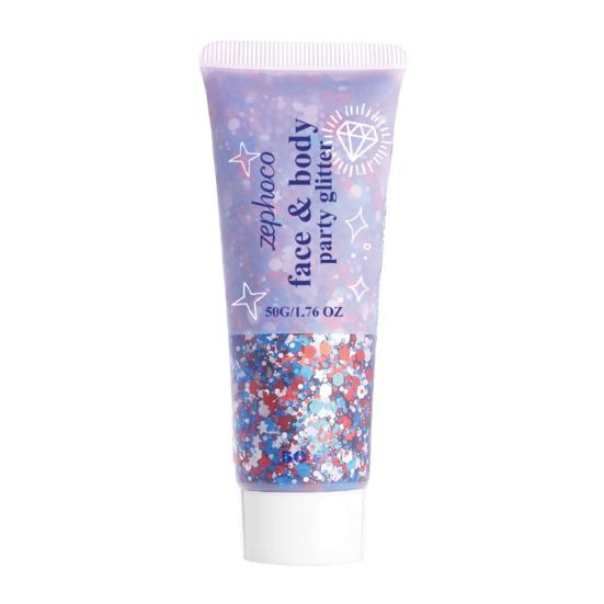 50G Red White Blue Glitter Stick for Independence Day, Waterproof Patriotic Face Body Glitter Gel, USA Flag Sequins Makeup Stick with for 4th of July 50g