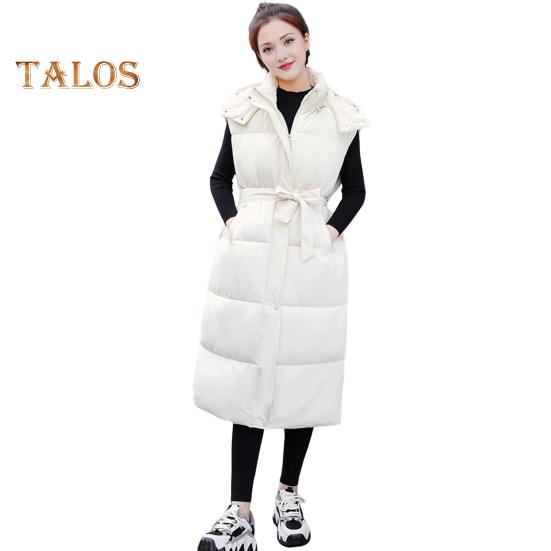 

Зимний женский жилет, утолщенный, с застежкой-молнией, с капюшоном, свободный крой, регулируемая талия с поясом, без рукавов, ветрозащитный, сохраняющий тепло пуховик XL бежевый