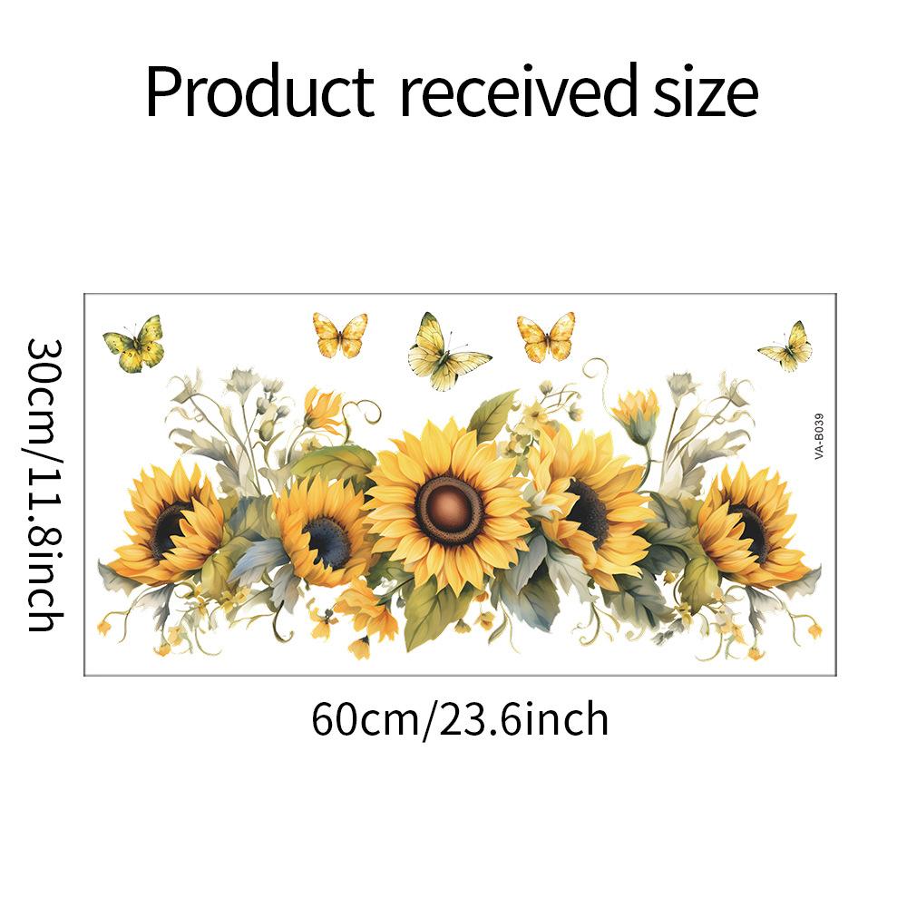 Sunflower Wall Decal Self-adhesive Sunflower Wall Sticker Removable Flower Mural DIY Wall Art Decor for Nursery Bedroom Kitchen