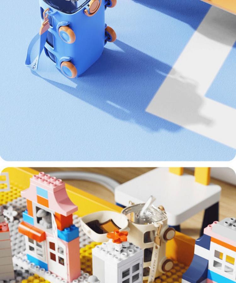 Children's Cartoon Bus Straw Cup for Kindergarten & School