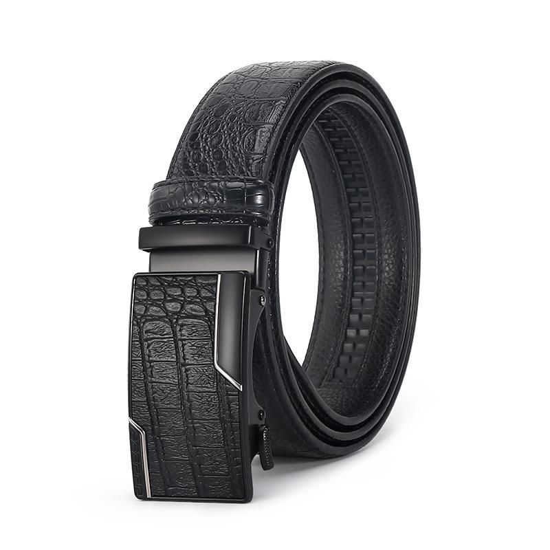 New Popular Leather Belt Men's Casual Business All-Match Comfort Click Belt Crocodile Pattern Pant Belt with Goods
