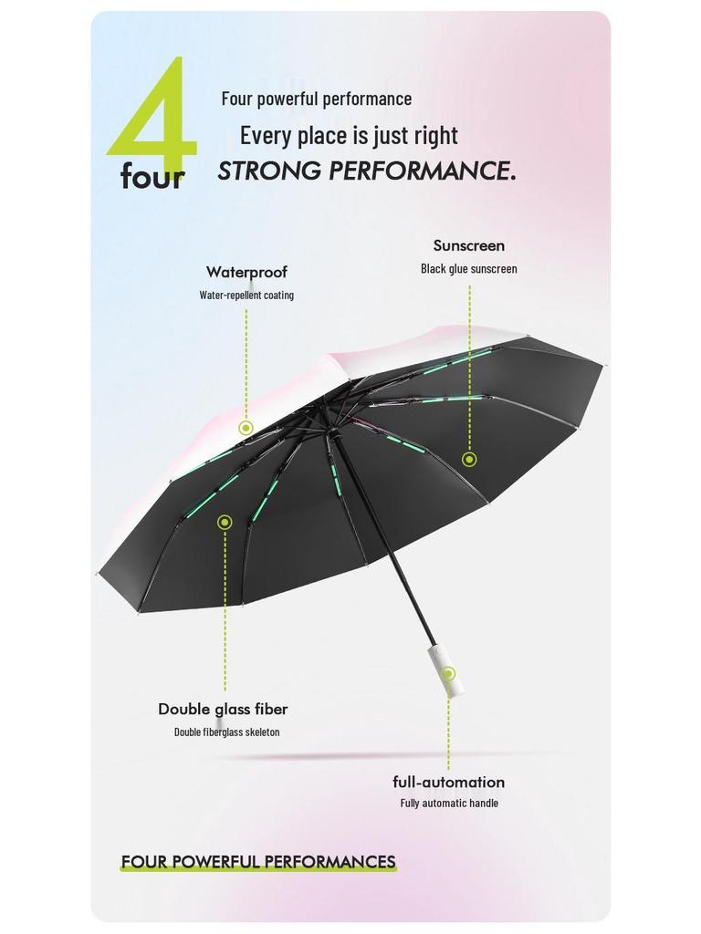 12-Rib Automatic Folding Gradient Sun & Rain Umbrella, Black Glue Anti-UV Protection