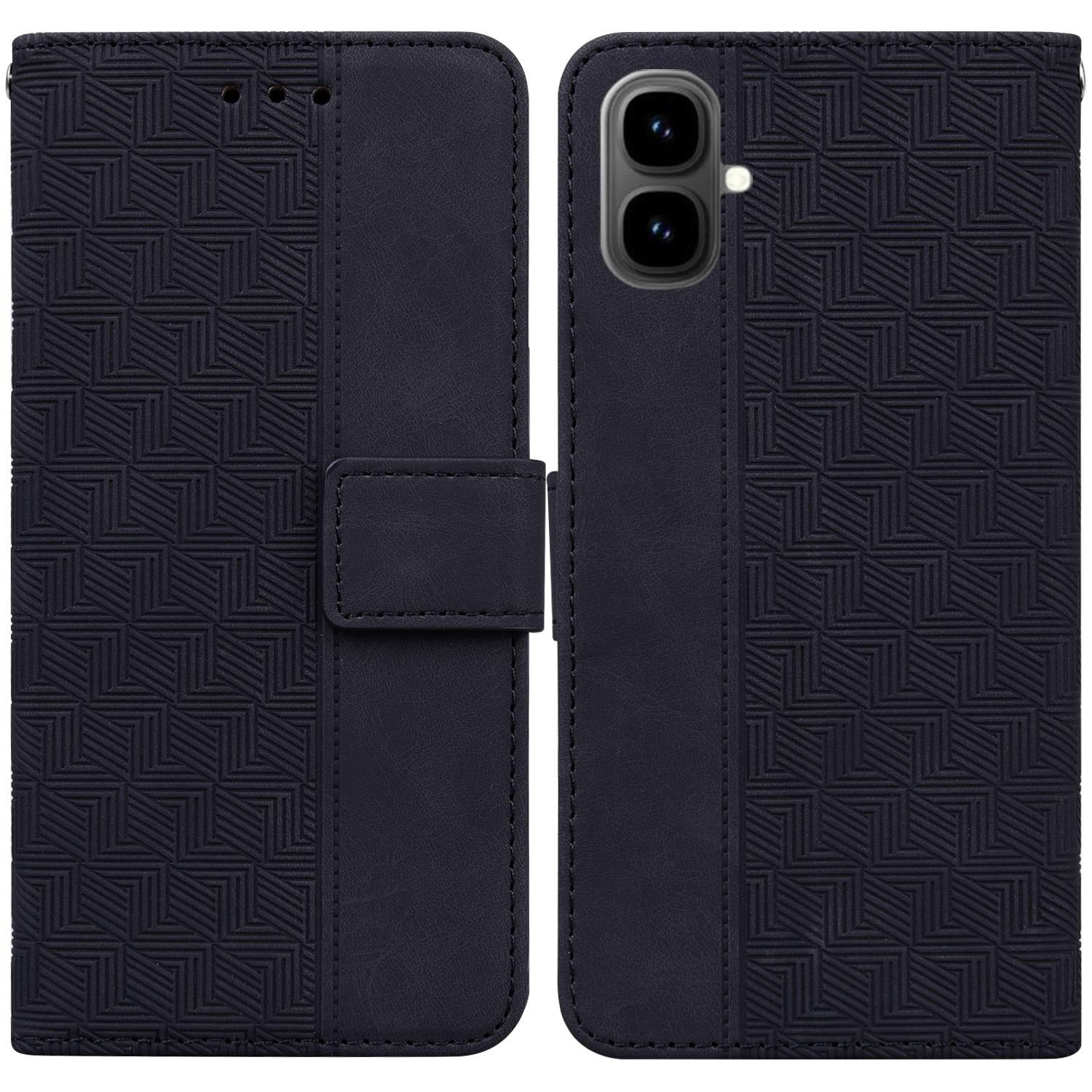 

Чехол для Infinix Smart 10 с геометрическим узором, кожаный кошелек, чехол для телефона с ремешком на запястье Black