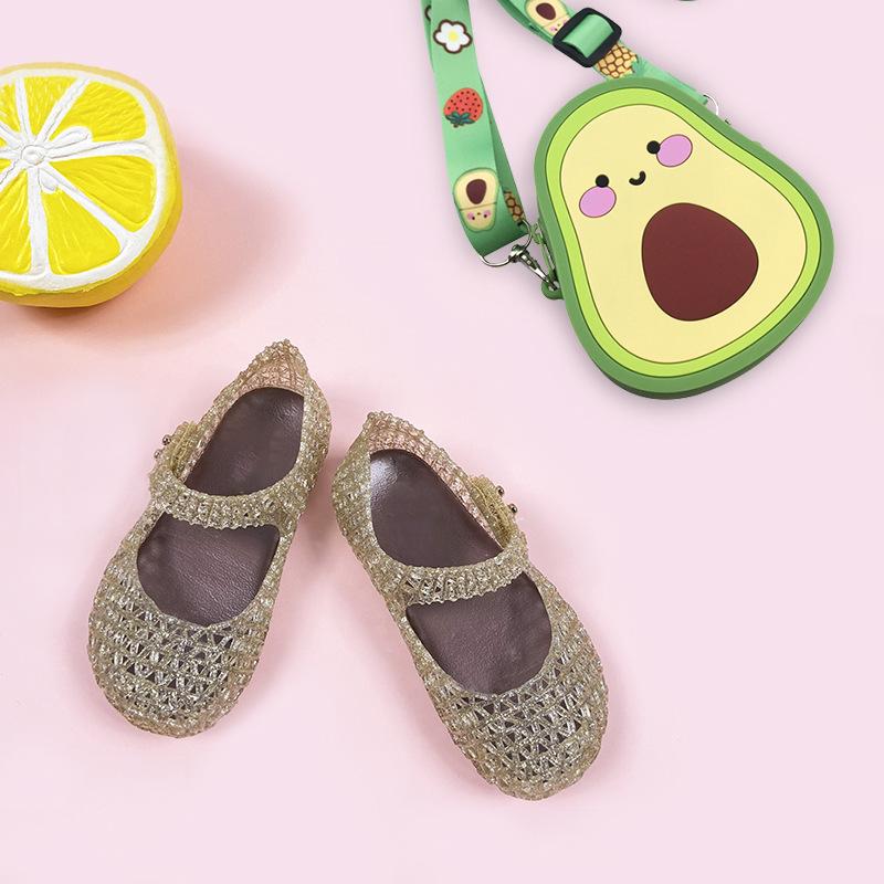 Summer Hollow Mesh Jelly Color Colorful Waterproof Sandals Children'S Beach Shoes, Breathable Pvc