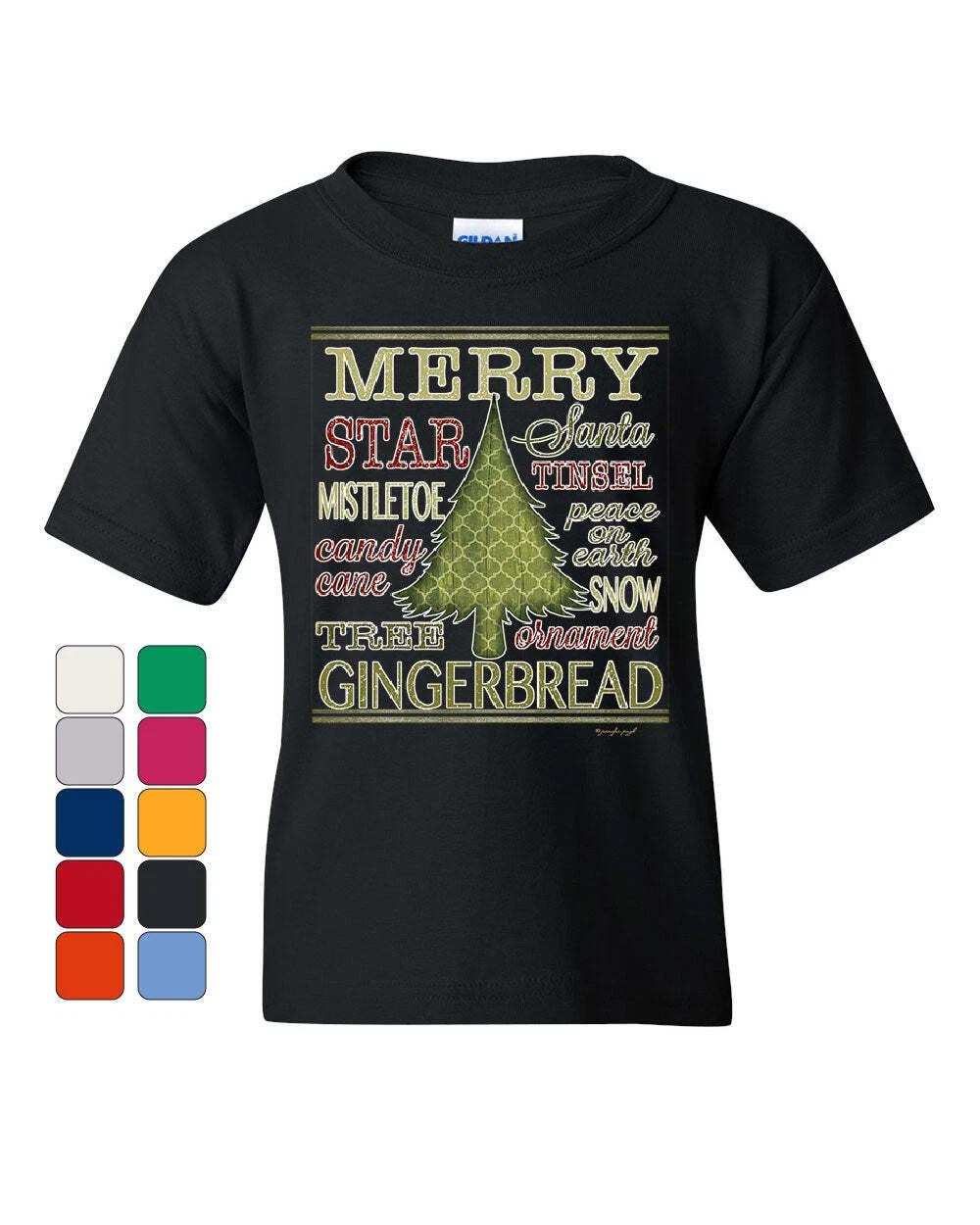 Merry Christmas Xmas Tree Youth kids boys T-Shirt Holiday Spirit Joy Santa Snow Kids Tee 100