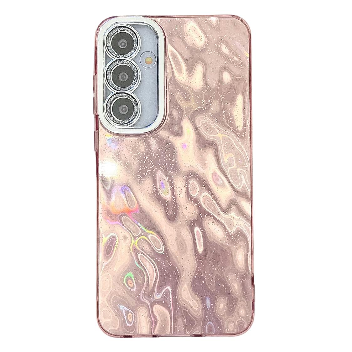 

For Samsung Galaxy S25+ Case IMD Design Shockproof PC+TPU Phone Cover with Glass Lens Film Wrinkle Pattern/Pink