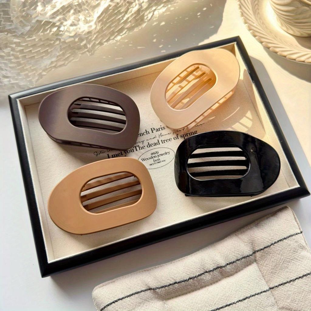 4pcs/set Matte Oval Flat Clip, Minimalist Matte Curved Curved Hair Clip for Women Girls Thick Hair