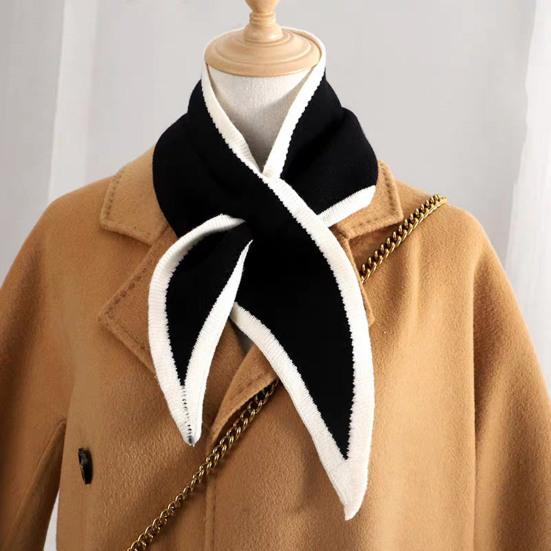 Women Scarf Patchwork Color Piercing Wrapped Short Scarf Fake Collar Winter Outdoor Cycling Wrap Around Scarf