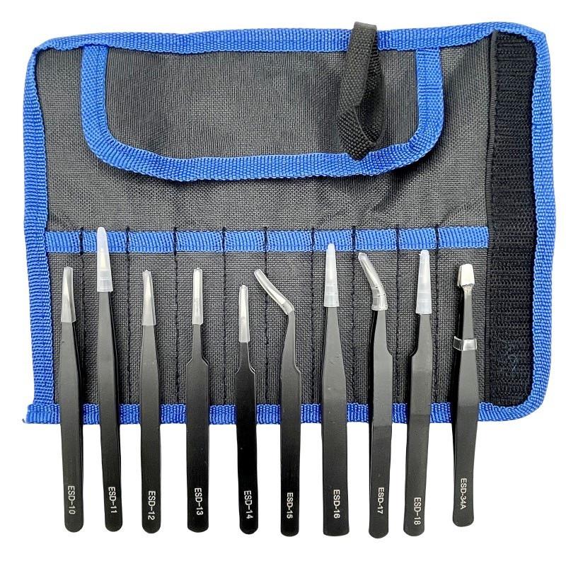 Black Anti-static Stainless Steel Bent Tip Tweezers Set for Nail Art, Journaling, and Household Use