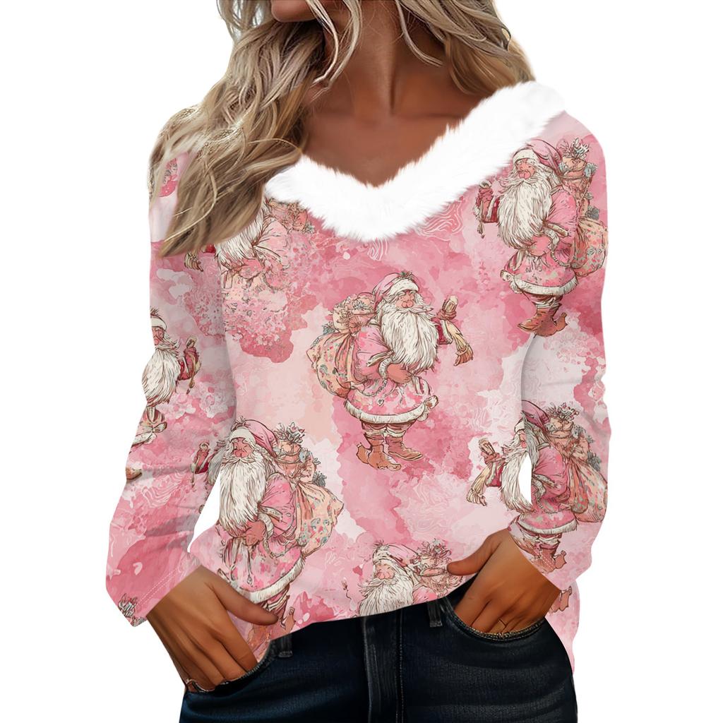 Long Sleeve Shirts For Women Cute Tops Christmas Prints Tees Blouses Casual Plus Size Basic Tops Pullover