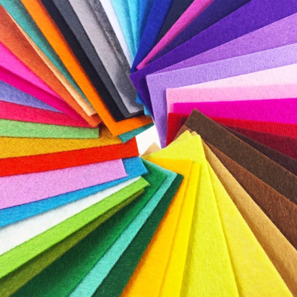 40 Fogli di Feltro 40 colori, Colori Assortiti, Non Tessuto, Quadrati per Artigianato Fai da Te, Tessuto in Pile, Feltro per Cucito.