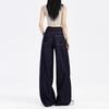 High-waisted wide-leg jeans for women's autumn and winter, trendy and versatile new dark blue loose fleece floor pants