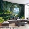 2D Verzauberte Natürliche Höhlenlandschaft Wandteppich, Heim-Hintergrundtuch für Ästhetisches Zimmer