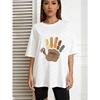 Oversized T-Shirt with Handprint-Doodle Turkey Fun Print – Colorful Cartoon Pattern Casual Top for Thanksgiving