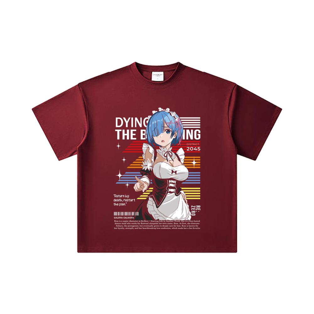 

260 GSM Double Yarn 32 Count 100% Cotton ReZero V2 Rem 2 Print Unisex Heavy Cotton T Shirt 2XL вина червоного кольору