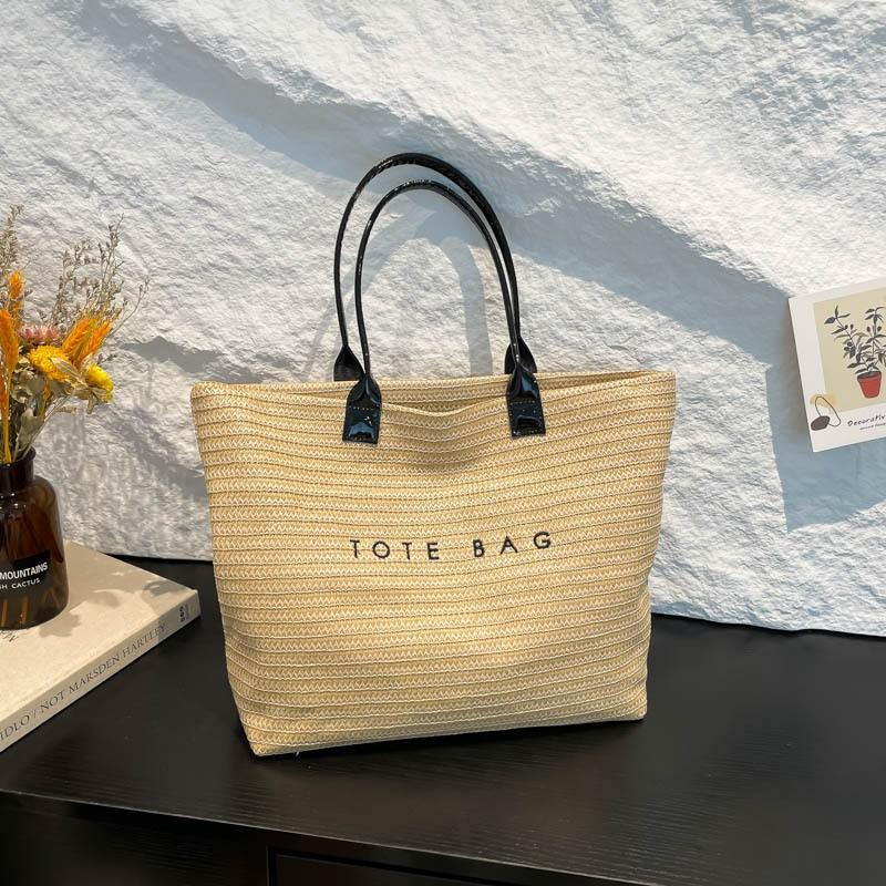 

Large-capacity Leisure Travel Vacation Beach Bag Women Simple All-matching Straw Woven Portable Underarm Tote чёрный