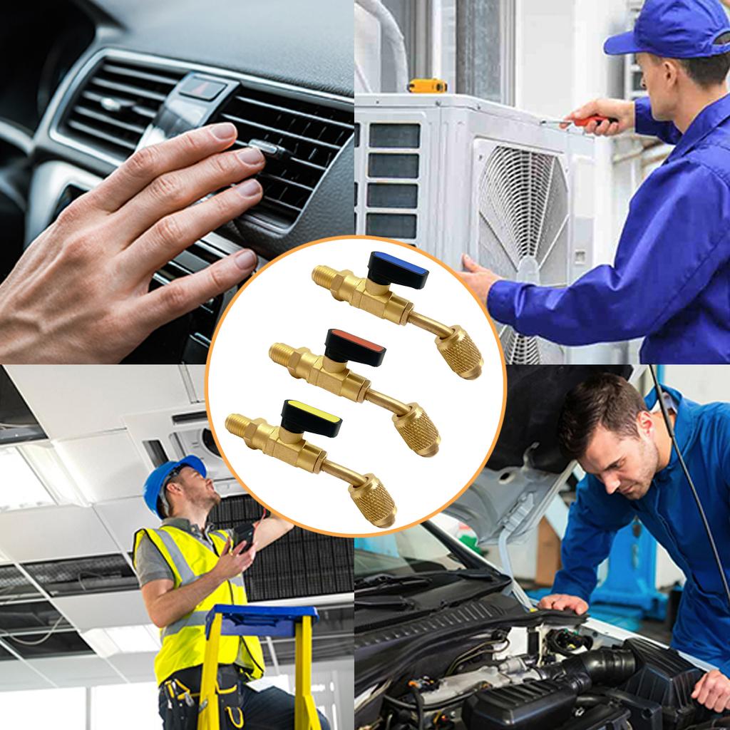 1/4" SAE Male Refrigerant R22 R12 R410a Angled Shut-Off Ball Valve Adapter Air Conditioning Charging Hoses AC Refrigerant Tools