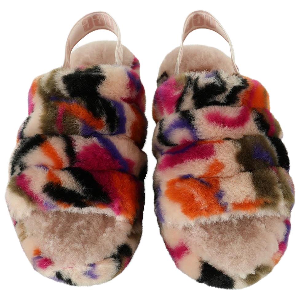UGG FLUFF YEAH Sheepskin One Strap Sandals Women's Multicolor 1103865-MULT