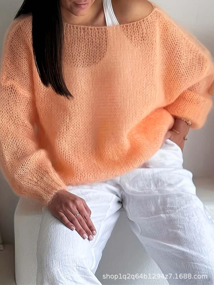 2025 Spring/Autumn Women's Versatile Gentle-Style Hollow Knit Cardigan Sweater