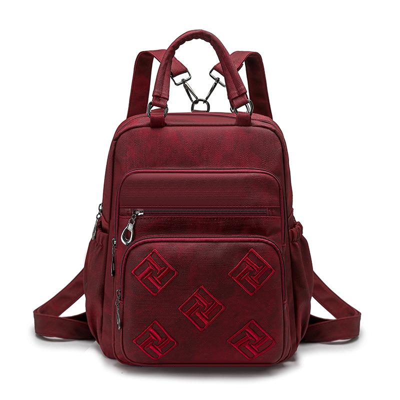 Vintage Leather Backpack for Women Casual Daypack Travel Shoulder Bag with Multi Pockets