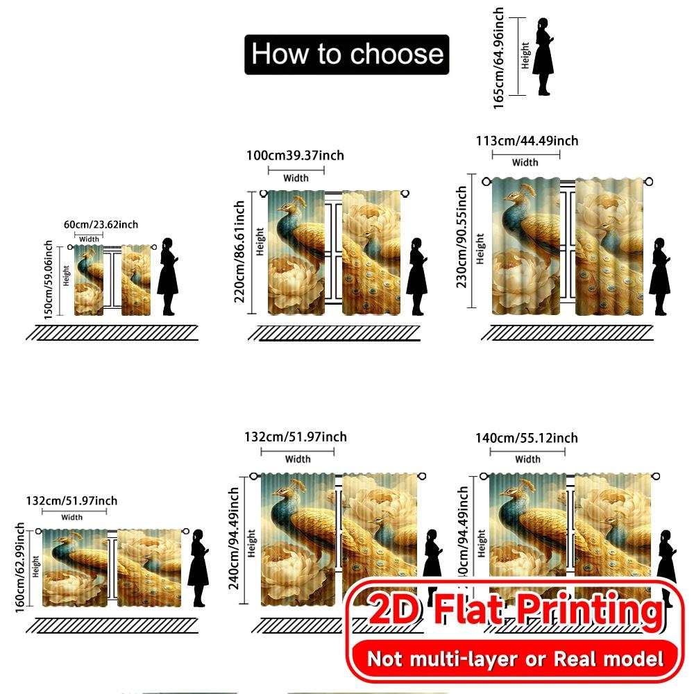 Set Of 2 Elegant Flat Printing Curtains Without Rod Peacocks Flowers New Year Festival Minimalist Prints Light Curtain Polyester