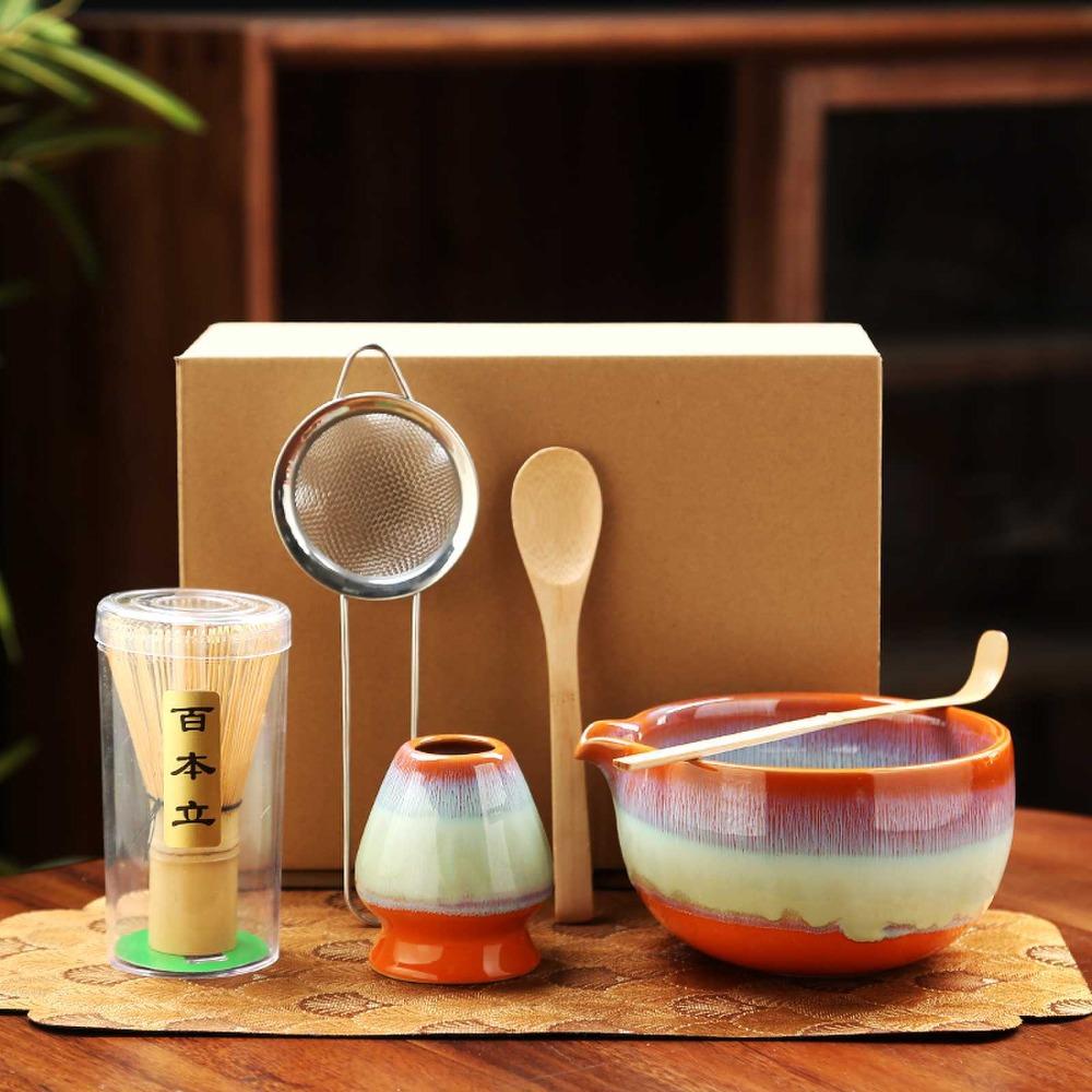 6PCS Ceramic Bamboo Japanese Matcha Tea Set Matcha Whisk Holder Matcha Bowl Matcha Whisk Set Reusable Matcha Making Kit