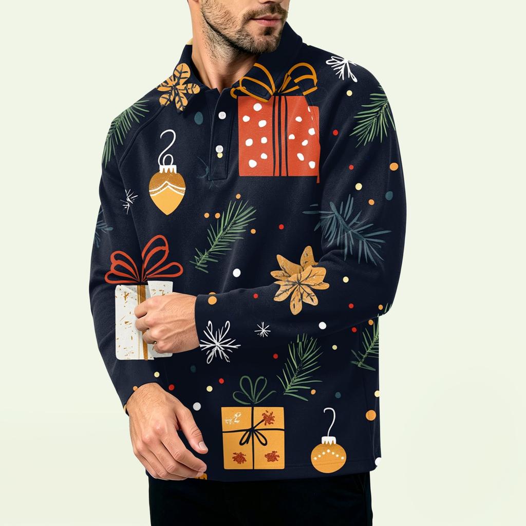 Men's Christmas Print Zip-Up Sweatshirt, Long Sleeve Loose Fit Casual Fall Winter Top, Multiple Colors and Sizes
