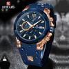 REWARD Rose Gold Blue Quartz Wristwatches Silicone Watch Strap with Box Luminous Hands Chronograph Watches Clock Man