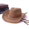 Splicing Straw Hat Pearl Decoration High Top Hat Summer Shading Straw Hat Sun Hat Outdoor Sun Protection European and American Popular Hat
