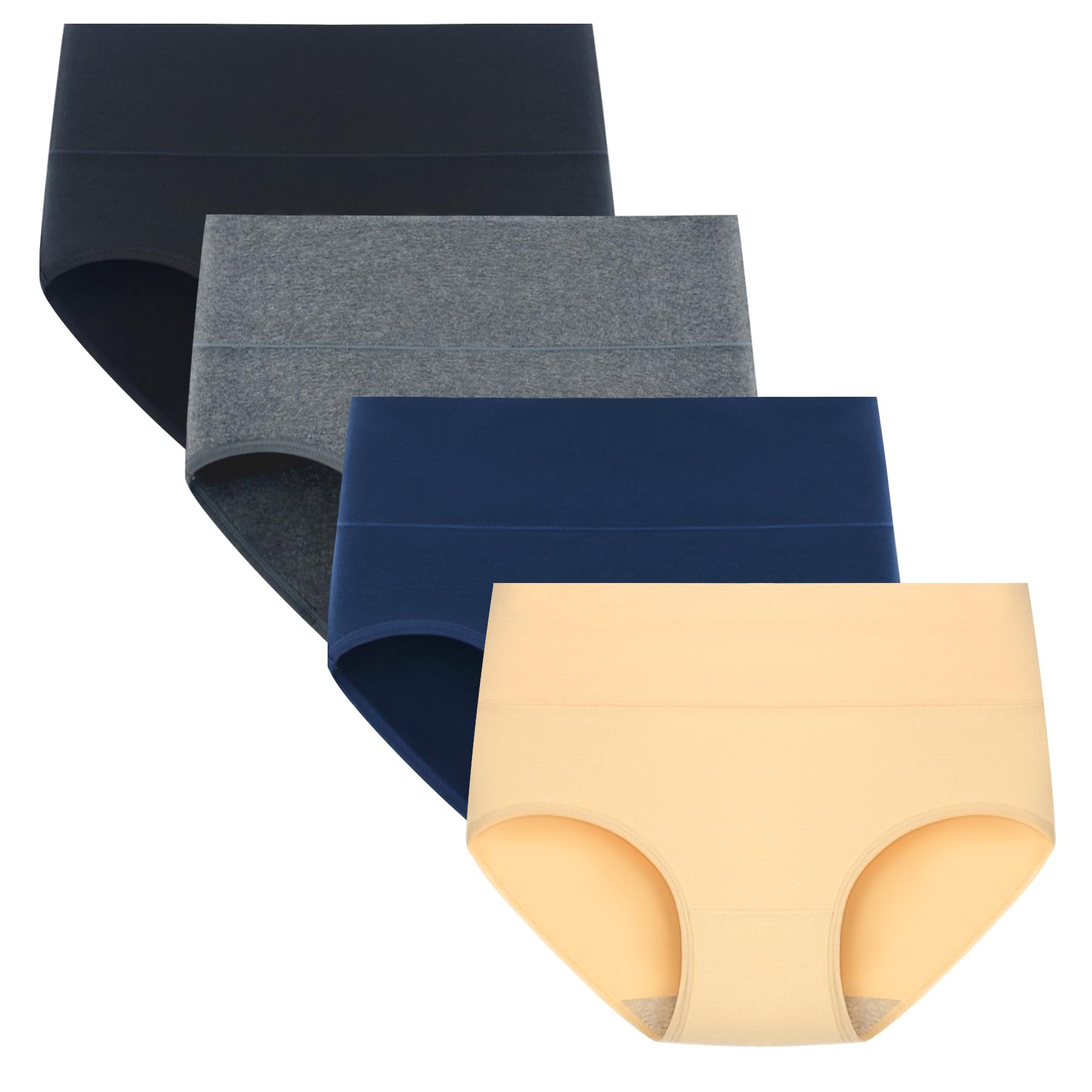 

POPKOK Underwear Plus Size Set Women s Deep-Length Set, Cotton, High-Waisted, Underpants, 4-Piece (Black/Dark Gray/Beige/Dark Blue, LL)