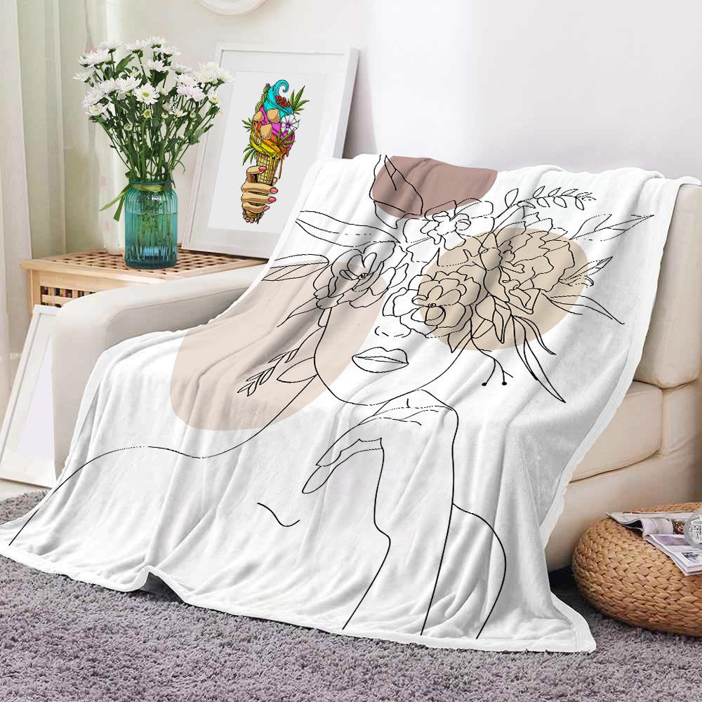 Mondrian Art Digital-printed Polyester Bedroom Velvet Flannel Soft Sofa Cover Blanket Fleece Soft Sofa Cover Blankets for Beds