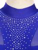 Damen Funkelndes Strass-Ärmelloses Kleid Mit Stehkragen Schlüsselloch am Rücken Seitenschlitz Performance Tanzkostüm