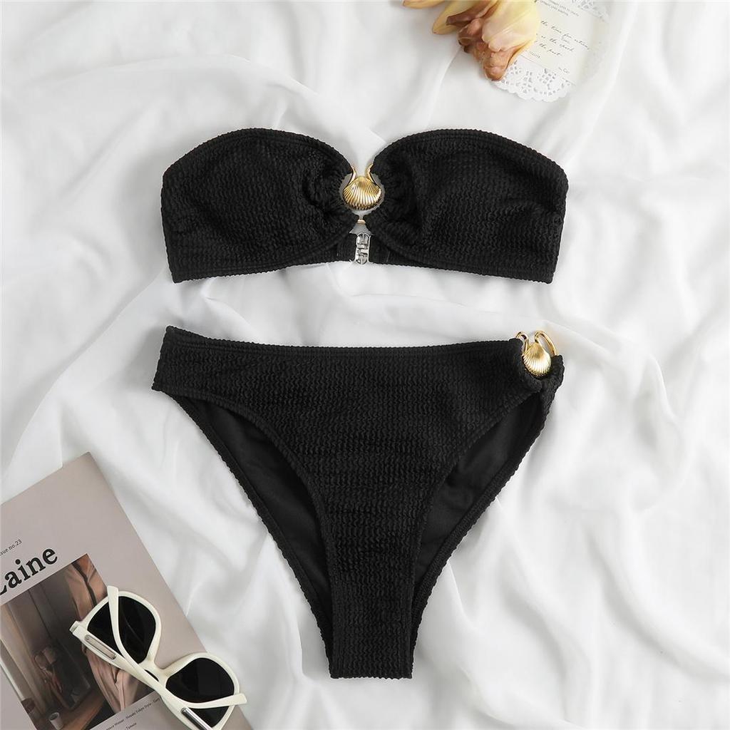 Splicing Vrásčitá Vrásčitá Bandeau Bikini Dámské Plavky Dámské Plavky Dvoudílné Bikiny Souprava Koupání Plavky