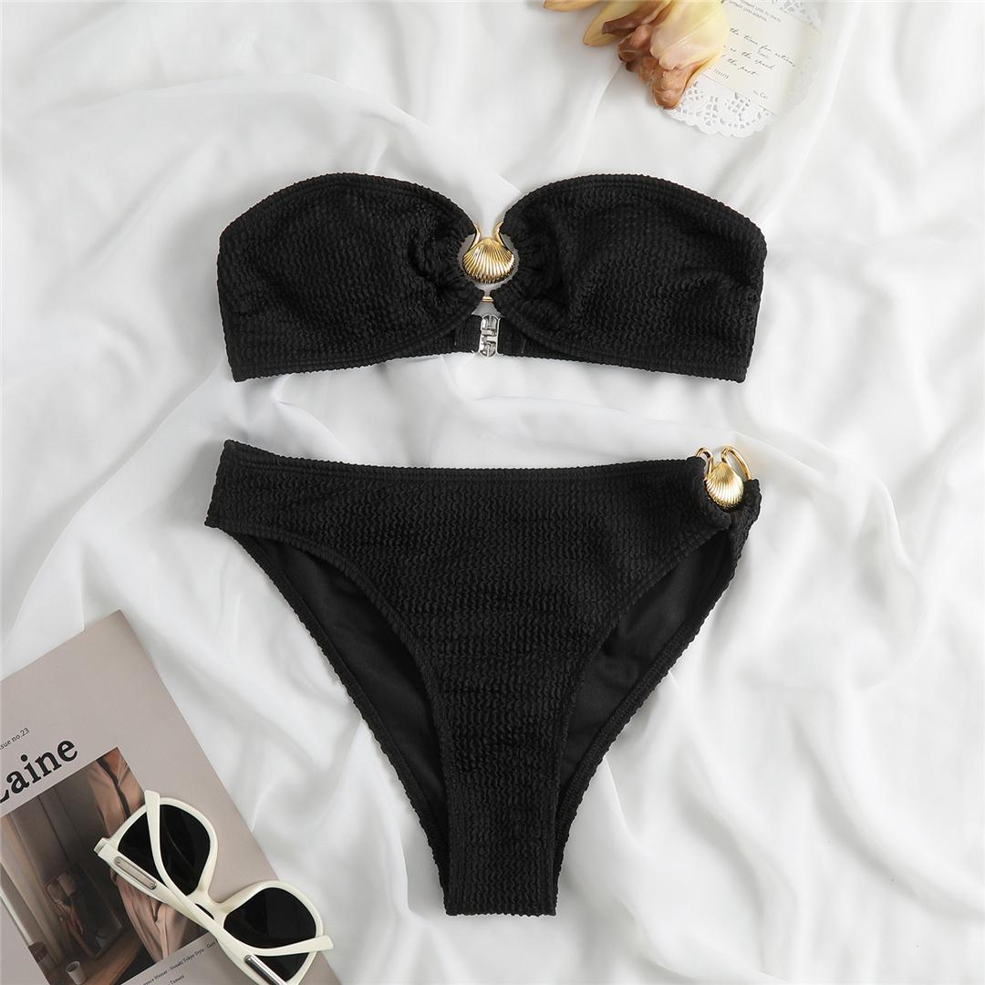 

Сращивание морщинистый гофрированный бандо бикини женский купальник женский купальник из двух частей комплект бикини купальный костюм купальный костюм S чёрный