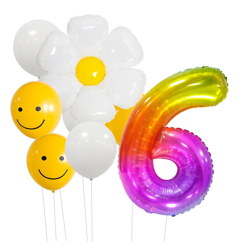 Small Fresh Small Wrinkle Chrysanthemum Yellow Smiley Face Children'S Birthday Digital Jelly Aluminum Film Latex Balloon Bundle