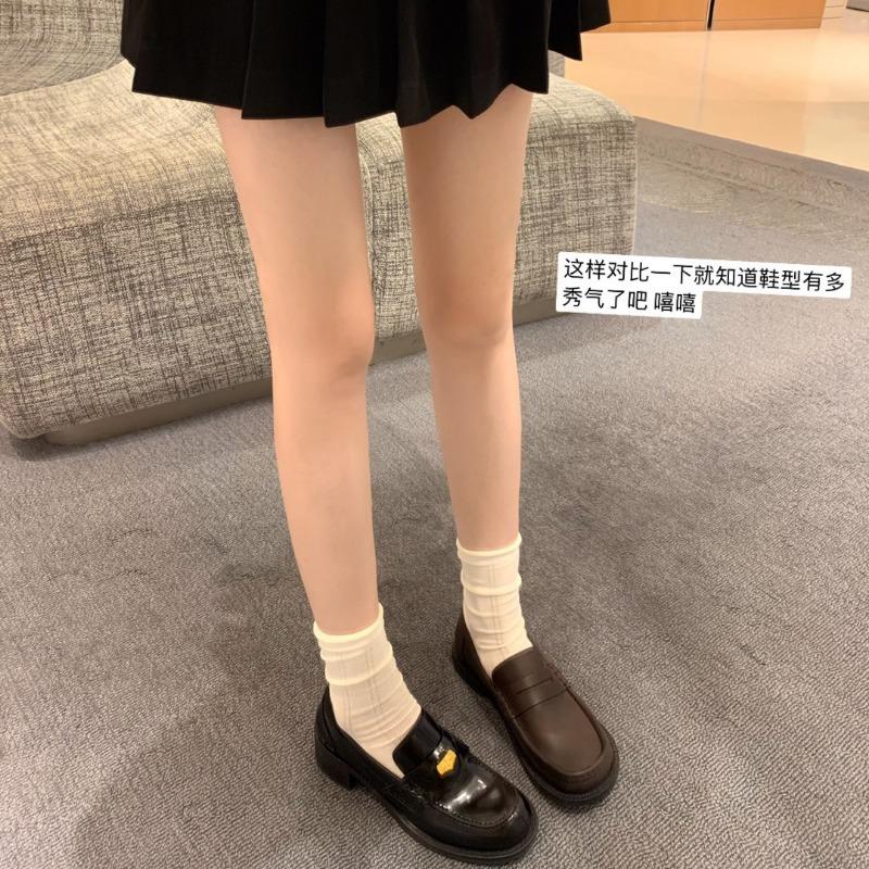 [] Zhang Yuanying of the Same Style~ A Miu Gold Coin Thick Heel Lazy Loafer Single Shoes Women's Small Leather Shoes
