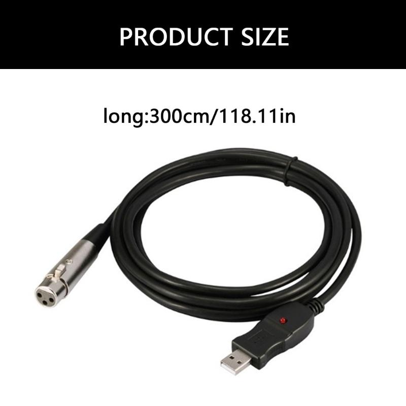 9.84ft USB Male to 3Pin Female Mic Converter Cable Wire Line for Studio Sound Recording with Wide Compatibility Black