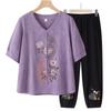 2026 New Summer Cotton Linen Suit: Stylish Short-Sleeved T-Shirt for Middle-Aged and Older Women