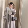 Women Grey Stand Collar Autumn Winter Loose Wool Coat with Double Buttons Clothes