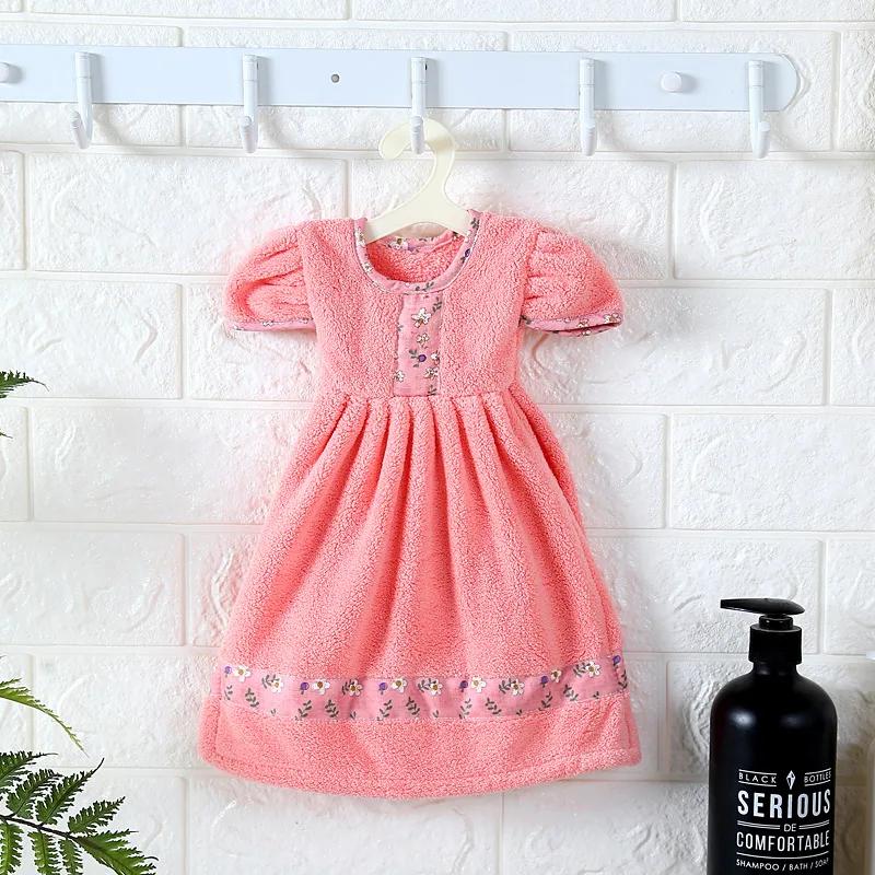 

Полотенце-платье принцессы Толстый коралловый вельвет Супервпитывающее Полотенца для сушки рук Детская ванная комната Носовой платок Кухонные инструменты розовый