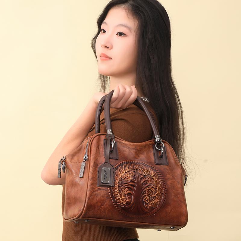 Retro Handmade Women's Handbag For Ladies Leather Should Bags Bohemian Style Soft Boston Luxury Handbags