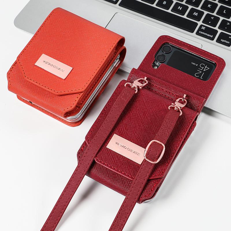 Luxury Design Shoulder Strap Case for Z Flip 4 Mobile Phone with Shockproof and Phone Stand Features