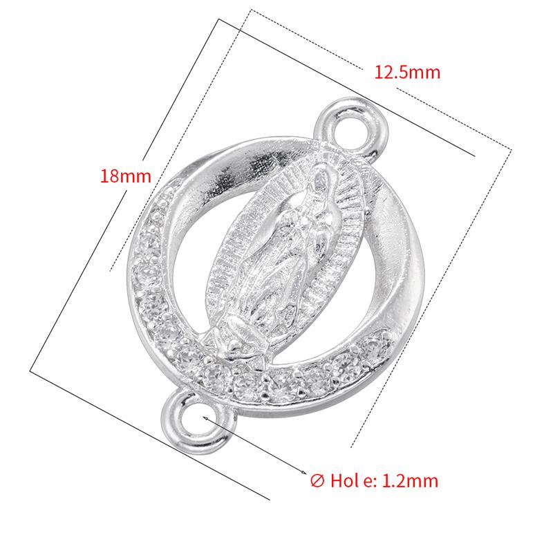 ZHUKOU Golden-plated Brass Catholic Virgin Mary Pendant Crafts Double Holes DIY Bracelet Necklace Accessories