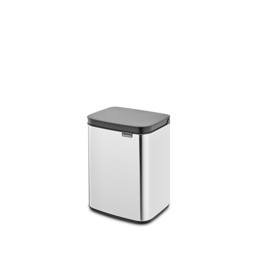 Brabantia Waste Bin with Lid, Manual Operation, Water Resistant, 4L, 20cm (W) x 17.2cm (D) x 27.2cm (H), Made in Belgium, Bo Waste Bin, Brilliant Stee