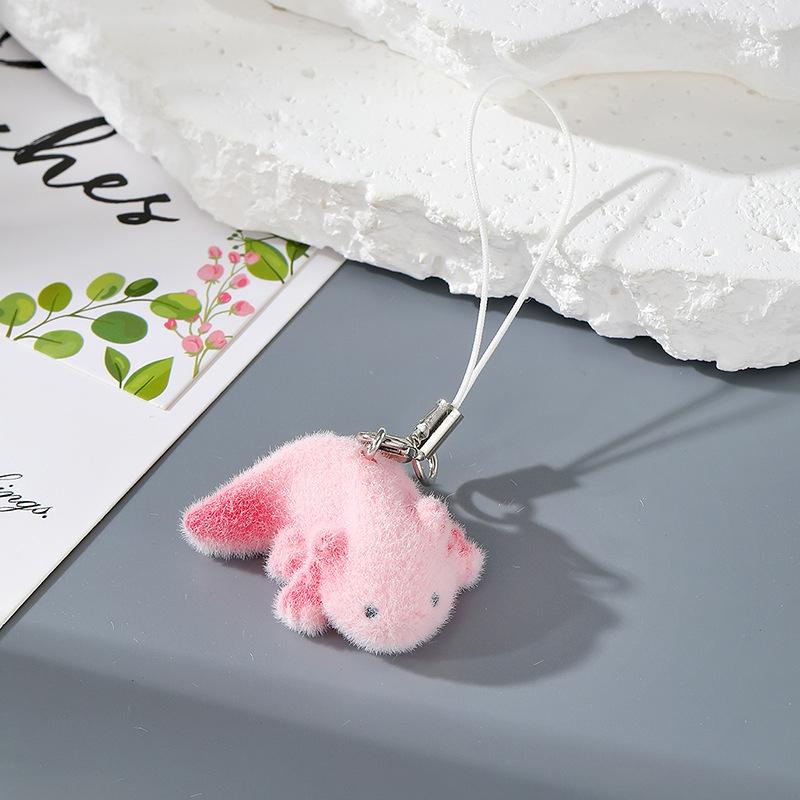 Fun Cartoon Flocking Animal Keychains Phone Lanyard Resin Cute Hexagonal Hedgehog Hippos Bag Earphone Case Pendant Girls Gift